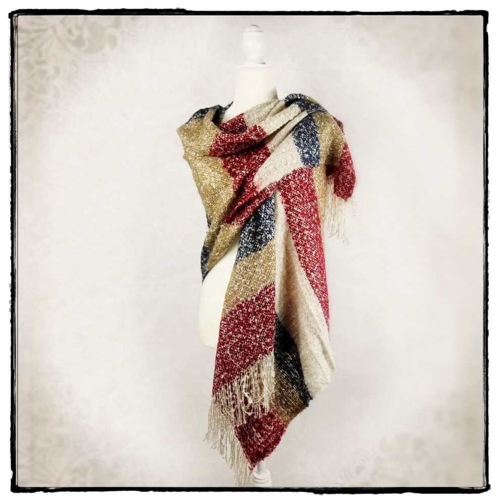 Lovely Winter Scarf - gold red blue off white
